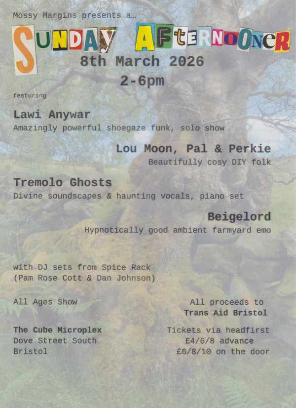 Picture for event A Sunday Afternooner w/ Lawi Anywar, Lou Moon/Pal/Perkie, Tremolo Ghosts & Beigelord